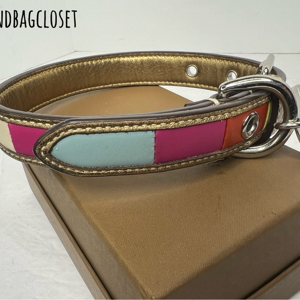 Coach Legacy Striped Leather Vintage Pink Blue Size SMALL Dog Collar - Picture 16 of 16